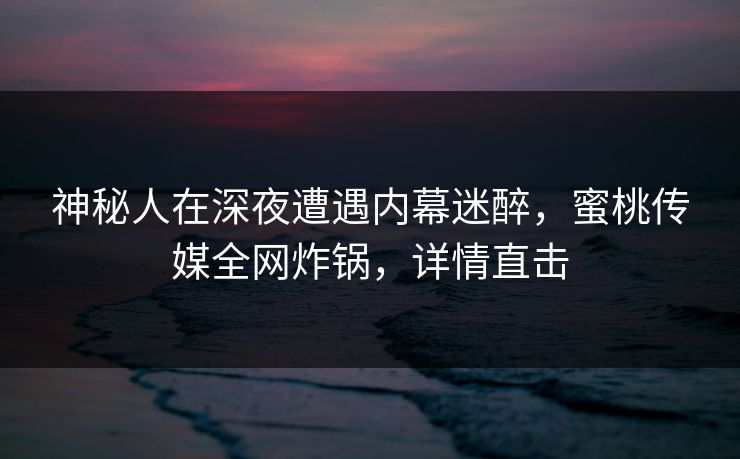 神秘人在深夜遭遇内幕迷醉，蜜桃传媒全网炸锅，详情直击