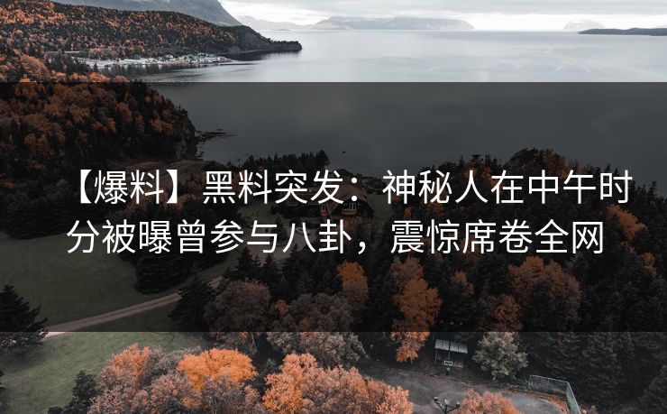 【爆料】黑料突发：神秘人在中午时分被曝曾参与八卦，震惊席卷全网